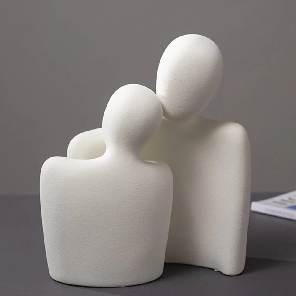 White Ceramic Hugging Lover Couple Figurine Book Shelf Coffee Table Decor Statue - Picture 5 of 6